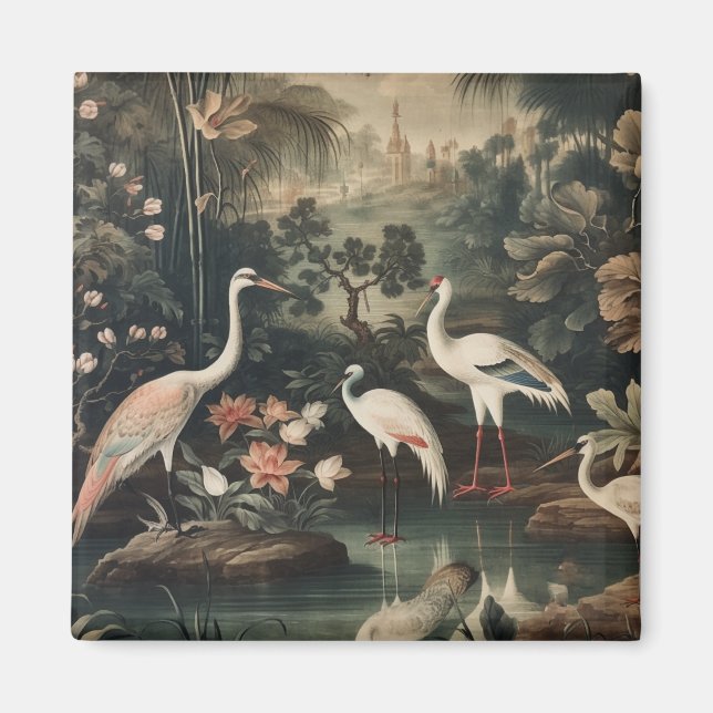 Antique Storks and Palace Garden Chinoiserie Art  Magnet (Front)