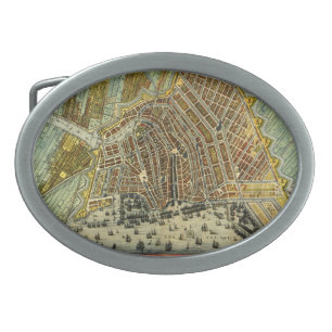 Antique Street Map of Amsterdam, Netherlands Belt Buckle