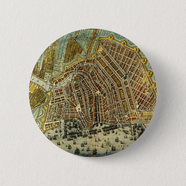Antique Street Map of Amsterdam, Netherlands Button (Front)
