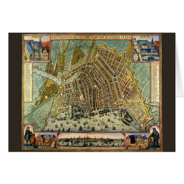 Antique Street Map of Amsterdam, Netherlands Cards (Front Horizontal)