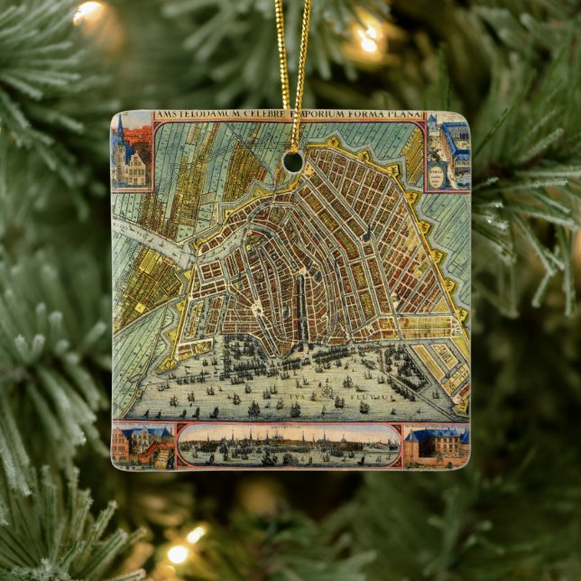 Antique Street Map of Amsterdam, Netherlands Ceramic Ornament (Tree)