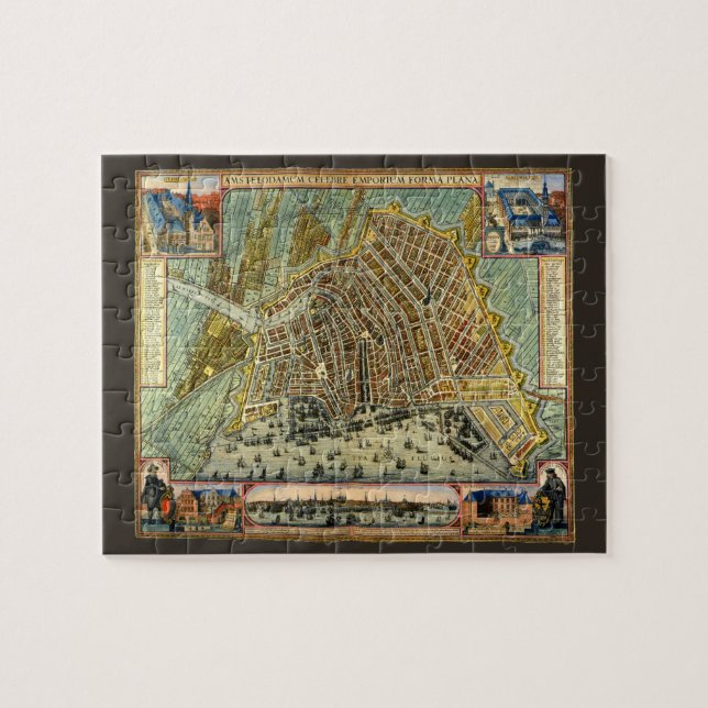 Antique Street Map of Amsterdam, Netherlands Jigsaw Puzzle (Horizontal)