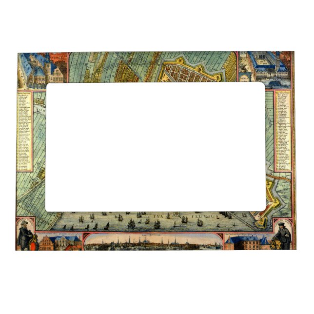 Antique Street Map of Amsterdam, Netherlands Magnetic Picture Frame (Front)