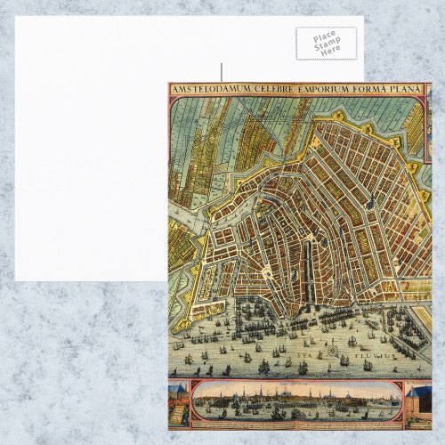 Antique Street Map of Amsterdam Netherlands Postcard