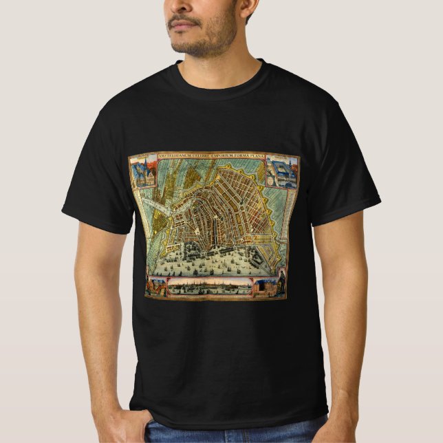 Antique Street Map of Amsterdam, Netherlands T-Shirt (Front)