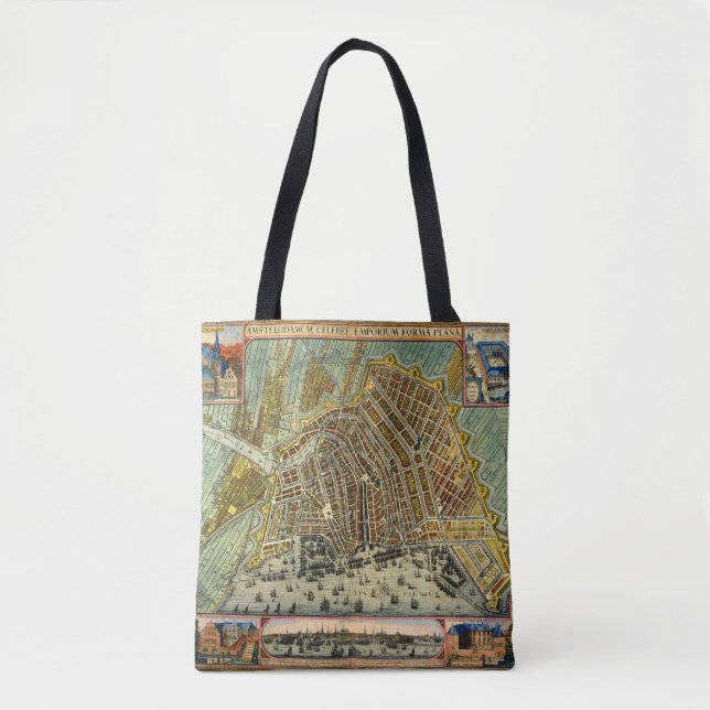 Antique Street Map of Amsterdam, Netherlands Tote Bag (Front)