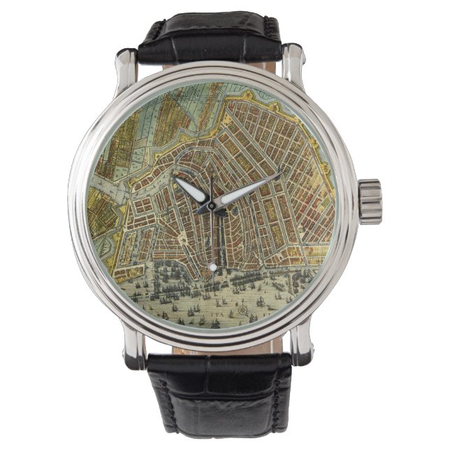 Antique Street Map of Amsterdam, Netherlands Watch (Front)