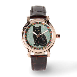 Antique Style Black Cat Mosaic Watch