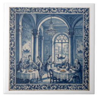 Antique Style Blue + White Venice Coffee House Ceramic Tile