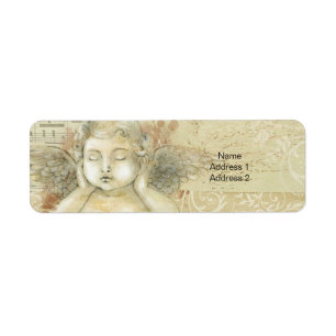 Antique Style Cherub Angel with Hands Over Ears Label