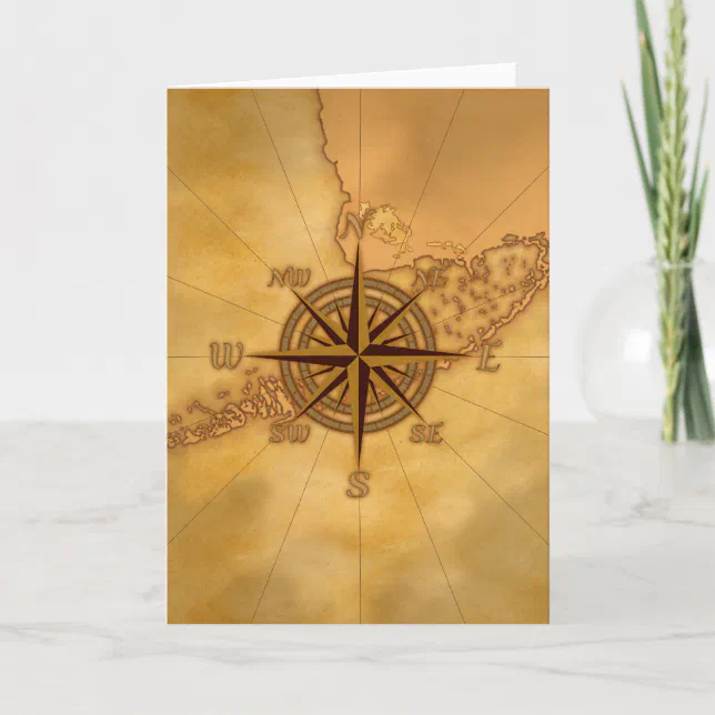 Antique Style Compass Rose Card | Zazzle