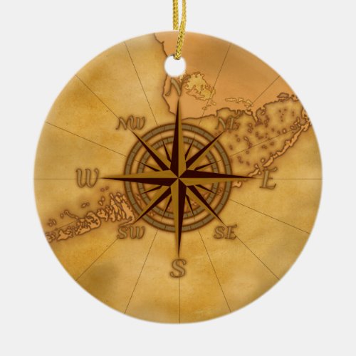 Antique Style Compass Rose Ceramic Ornament