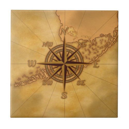 Antique Style Compass Rose Ceramic Tile