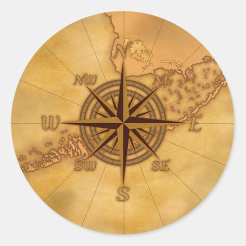 Antique Style Compass Rose Classic Round Sticker