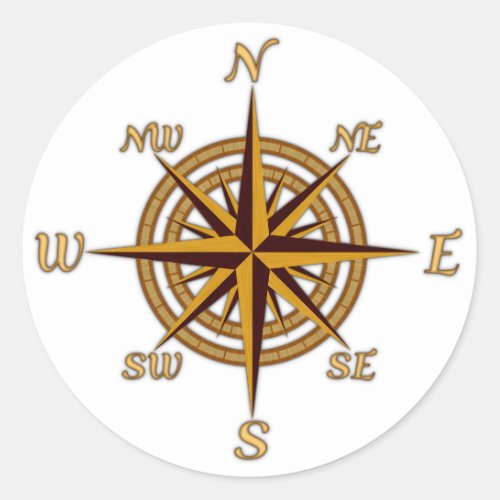 Antique Style Compass Rose Classic Round Sticker