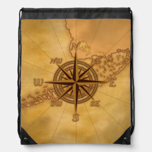 Antique Style Compass Rose Drawstring Bag