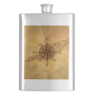 Antique Style Compass Rose Hip Flask