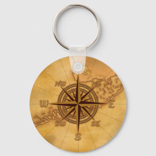 Antique Style Compass Rose Keychain