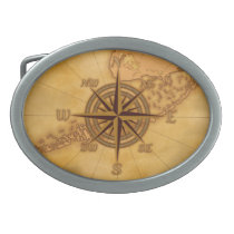 Antique Style Compass Rose Oval Belt Buckle
