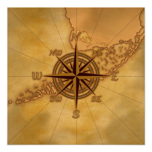 Antique Style Compass Rose Poster