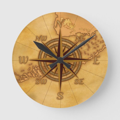 Antique Style Compass Rose Round Clock