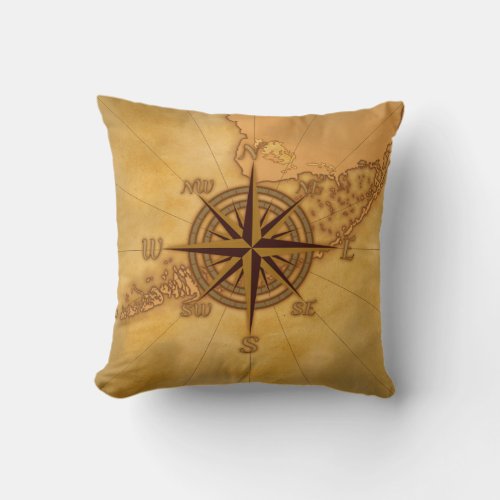 Antique Style Compass Rose Throw Pillow