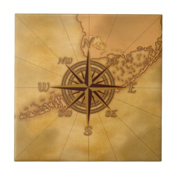 Antique Style Compass Rose Tile by BailOutIsland at Zazzle