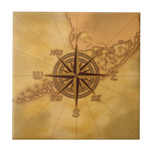 Antique Style Compass Rose Tile