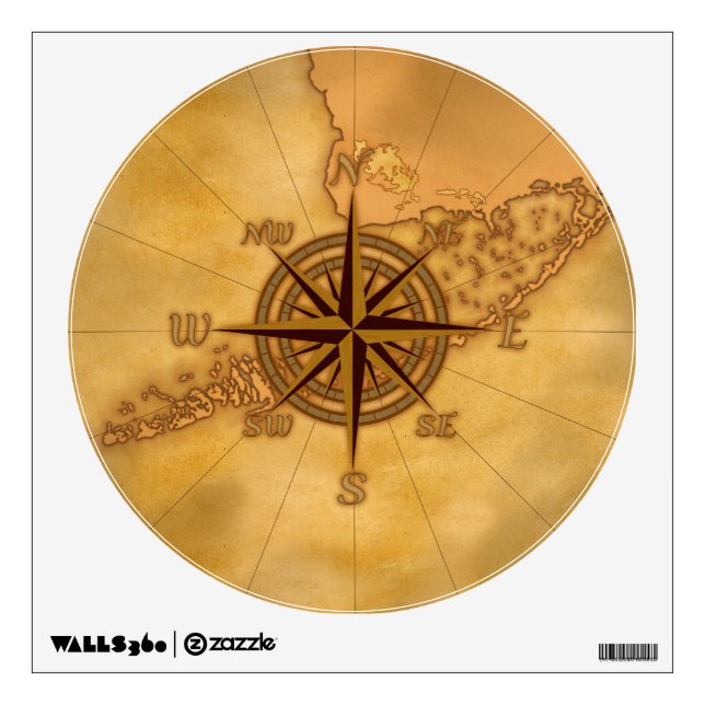 Antique Style Compass Rose Wall Sticker (Front)