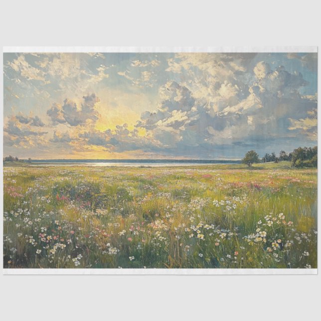 Antique Style Delicate Wildflower Field Landscape Tissue Paper (Front)