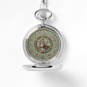 Antique Style Floral Mosaic Sagittarius Pocket Watch