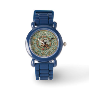 Antique Style Floral Mosaic Zodiac Capricorn Watch