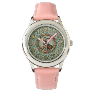 Antique Style Floral Mosaic Zodiac Capricorn Watch