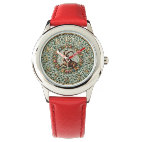 Antique Style Floral Mosaic Zodiac Capricorn Watch