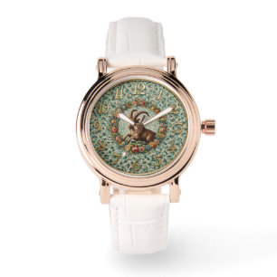 Antique Style Floral Mosaic Zodiac Capricorn Watch