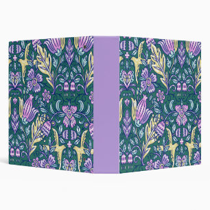 Antique Style Flowers and Birds Pattern 3 Ring Binder