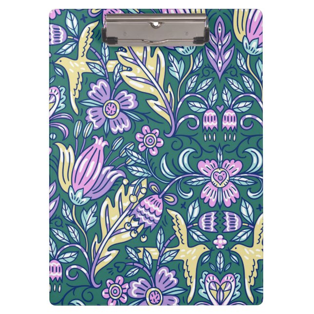 Antique Style Flowers and Birds Pattern Clipboard (Front)
