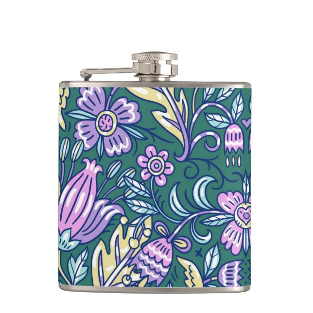 Antique Style Flowers and Birds Pattern Flask (Front)