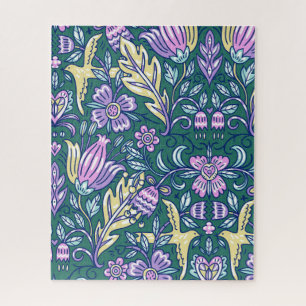 Antique Style Flowers and Birds Pattern Jigsaw Puzzle