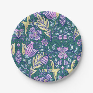 Antique Style Flowers and Birds Pattern Paper Plates