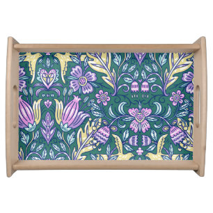 Antique Style Flowers and Birds Pattern Serving Tray