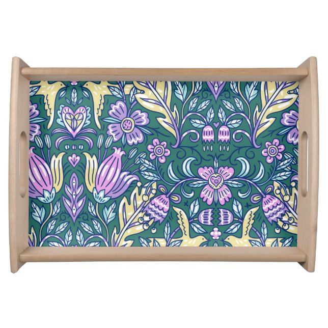 Antique Style Flowers and Birds Pattern Serving Tray (Front)