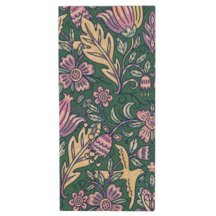 Antique Style Flowers and Birds Pattern Wood Flash Drive