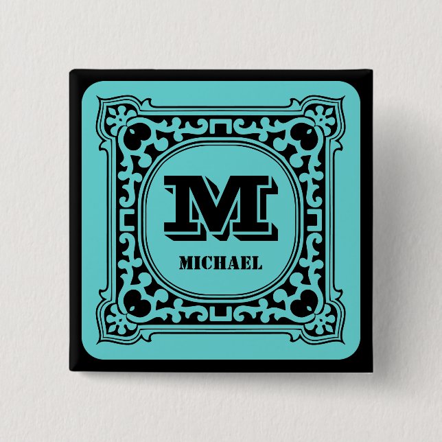 Antique Style Green Monogram Intricate Victorian Button (Front)