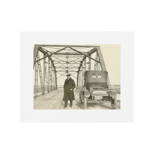 Antique Style Man & Car 10x8 Metal Print (Front)