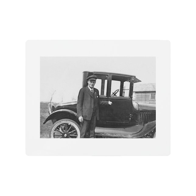 Antique Style Man & Car 10x8 Metal Print (Front)