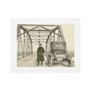 Antique Style Man & Car 14x11 Metal Print