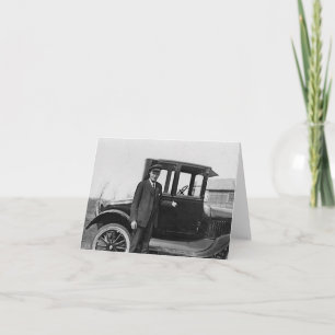Antique Style Man with Car Note Card