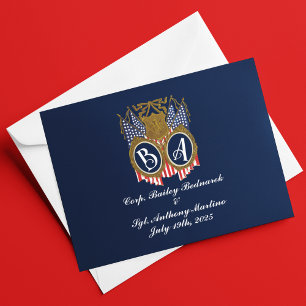 Antique-Style Military Couple Wedding Thank You Card