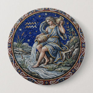 Antique Style Mosaic Zodiac Aquarius Button